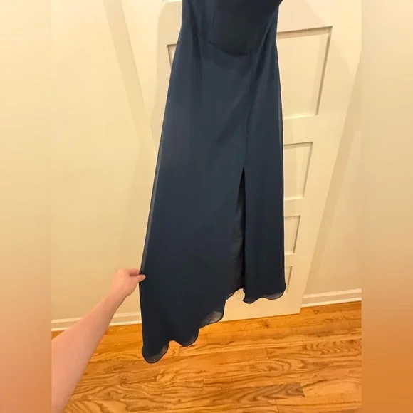 Azazie Wren Dark Navy A-Line Side Slit Chiffon Dress - Picture 10 of 13